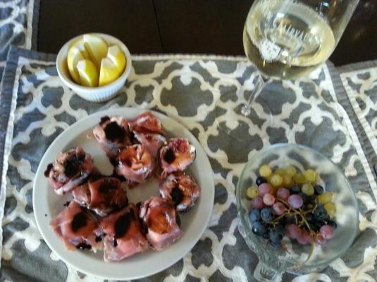 AFTER:  Add prosciutto, goat cheese, Pinot Grigiot...